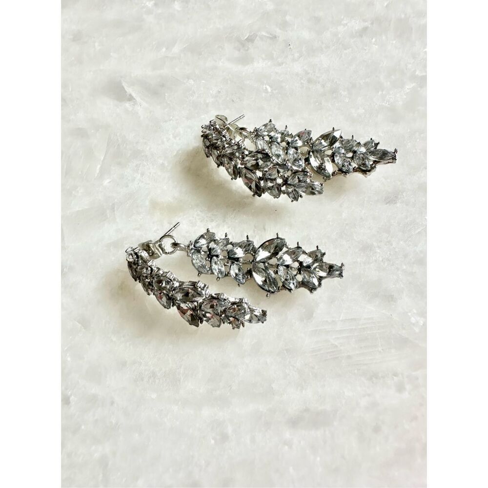 Silver dangle sparkly earrings with back jacket dangle￼